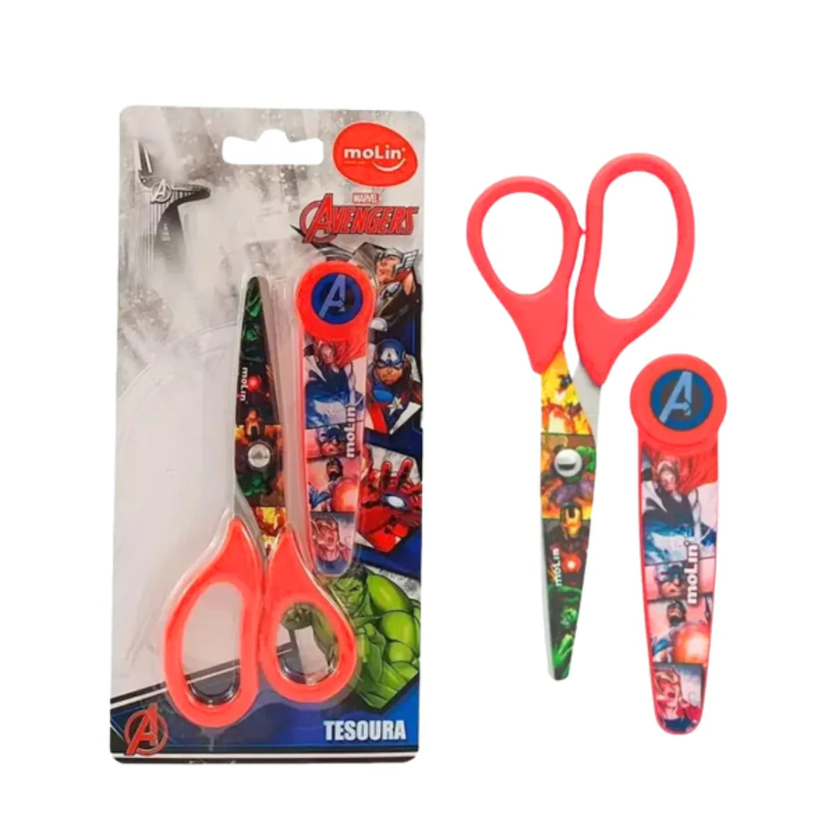 Tesoura com Protetor 13cm Molin Avengers Aço Inox Vermelha
