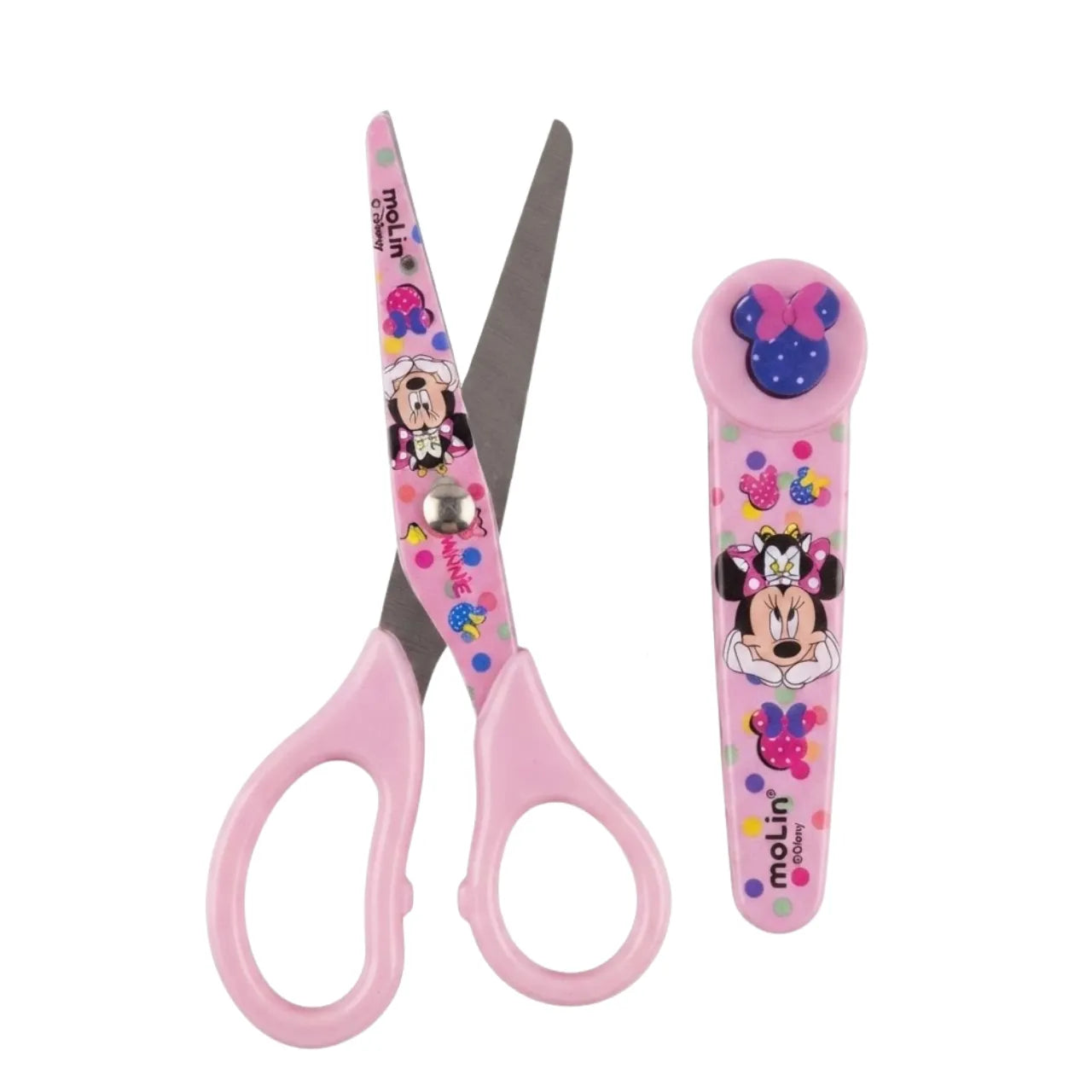 Tesoura com Protetor 13cm Molin Minnie Mouse Aço Inox Rosa
