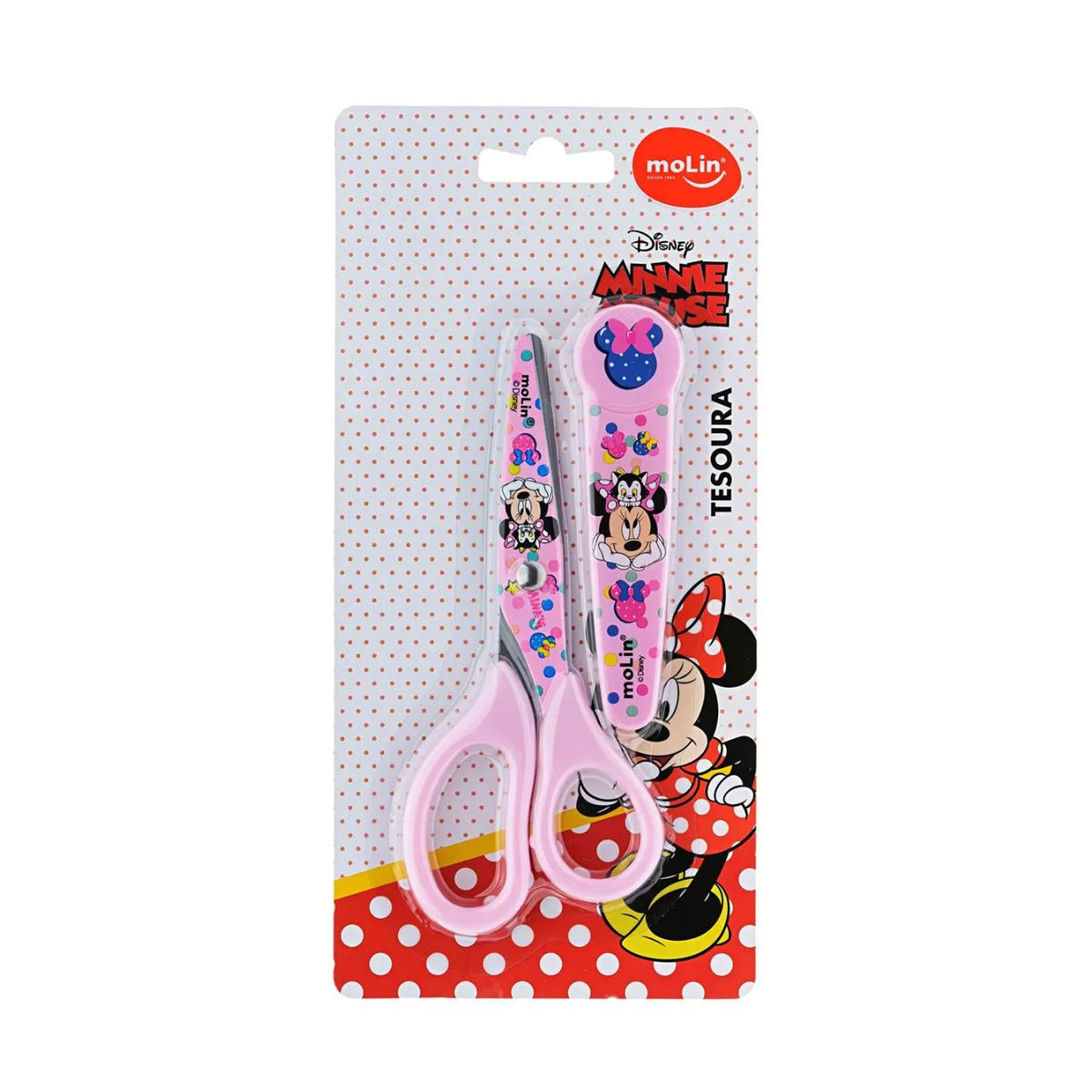 Tesoura com Protetor 13cm Molin Minnie Mouse Aço Inox Rosa