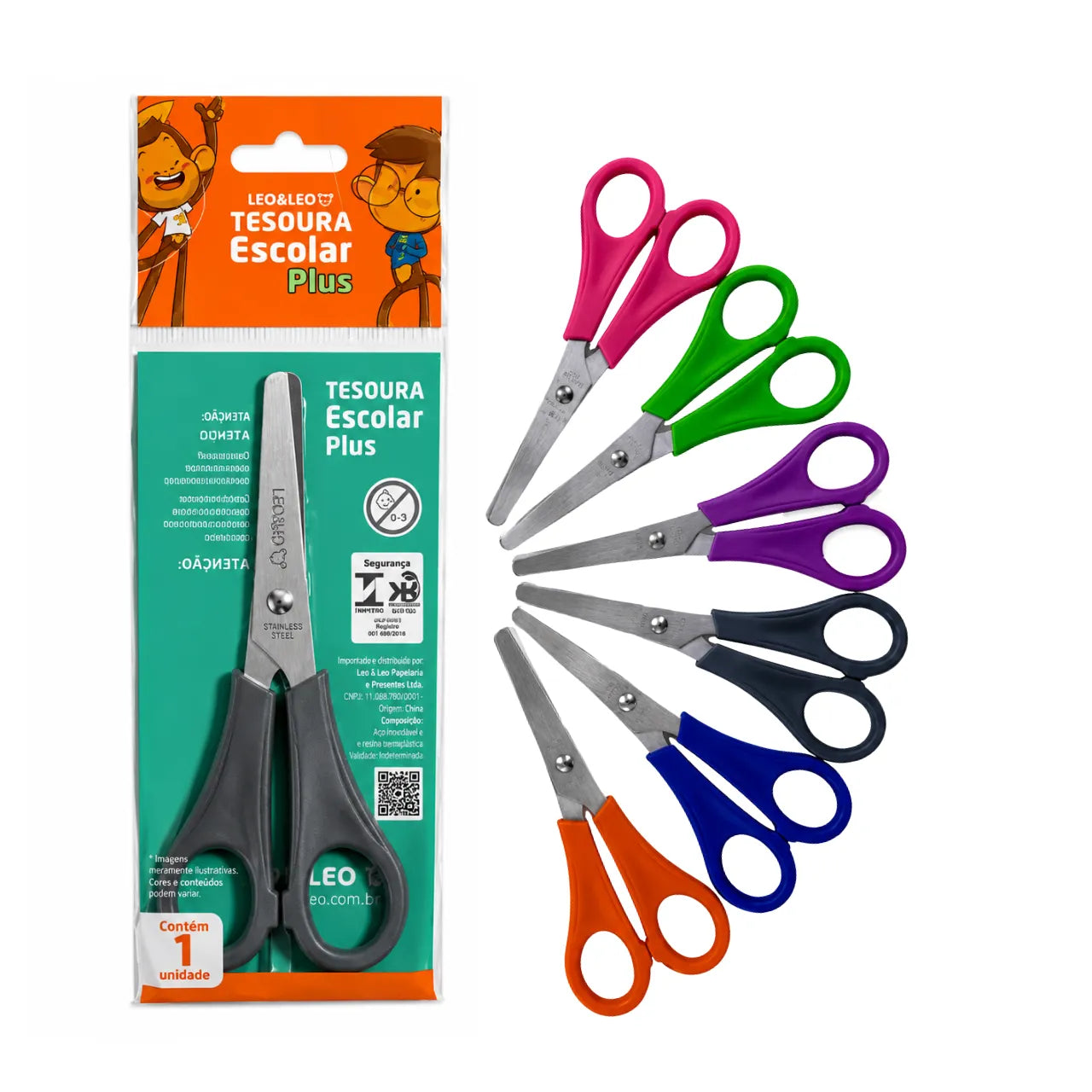 Tesoura Escolar Inox Plus Cinza Leo e Leo