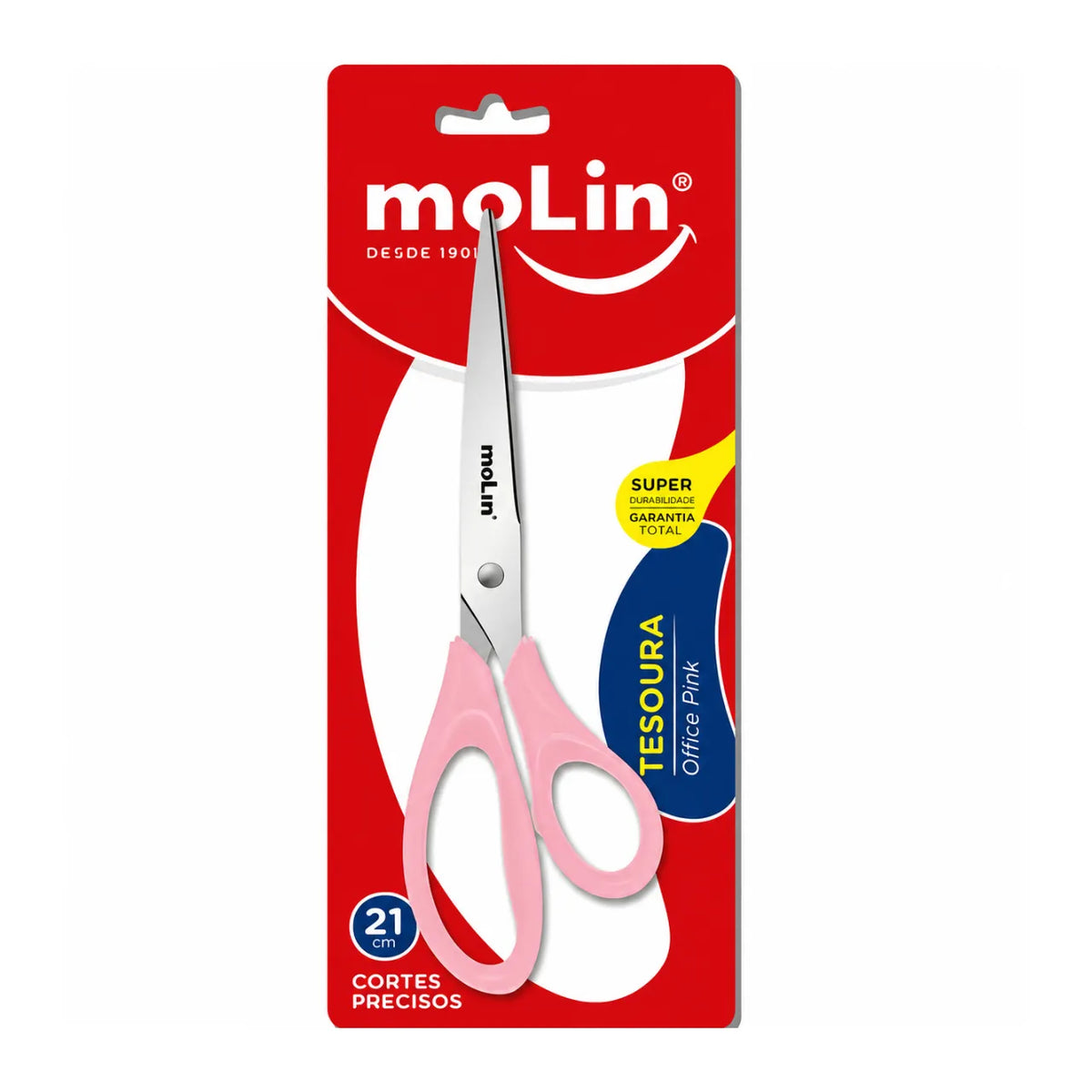 Tesoura Office Rosa 21cm Molin Aço Inox