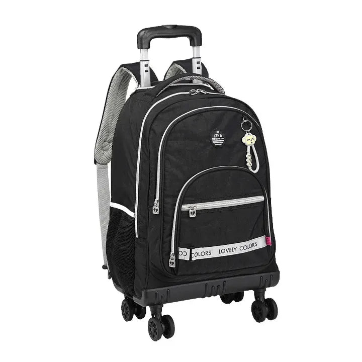 Mochila De Juvenil Kika Rodinha 360° Preto e Cinza