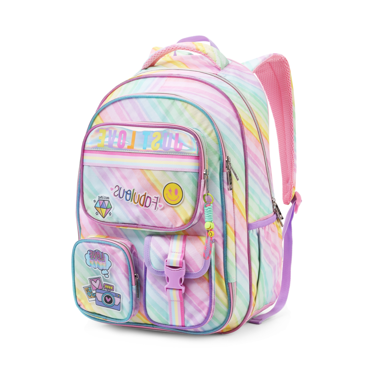 Mochila de Costas Love Just Rainbow Rosa Infantil Denlex
