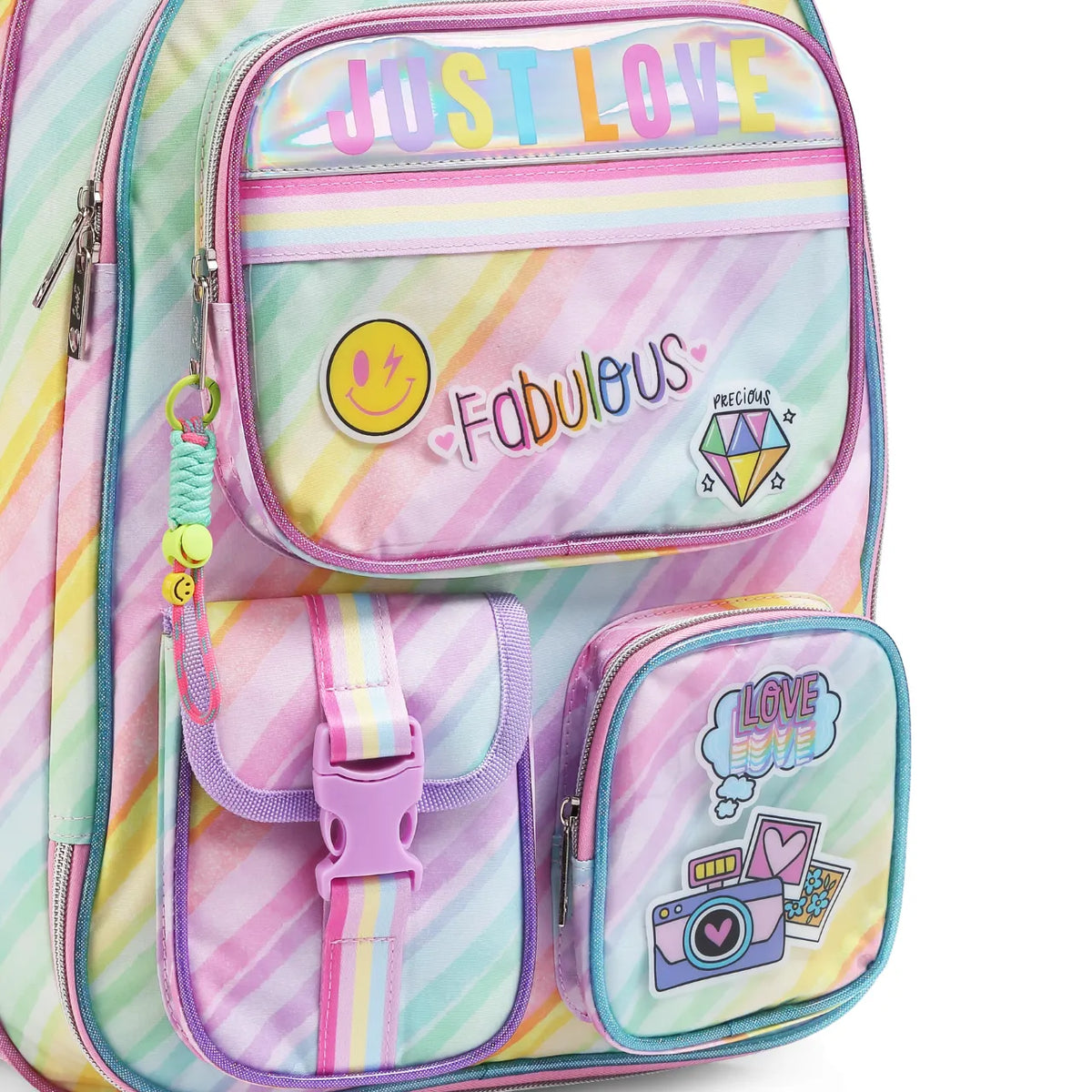 Mochila de Costas Love Just Rainbow Rosa Infantil Denlex