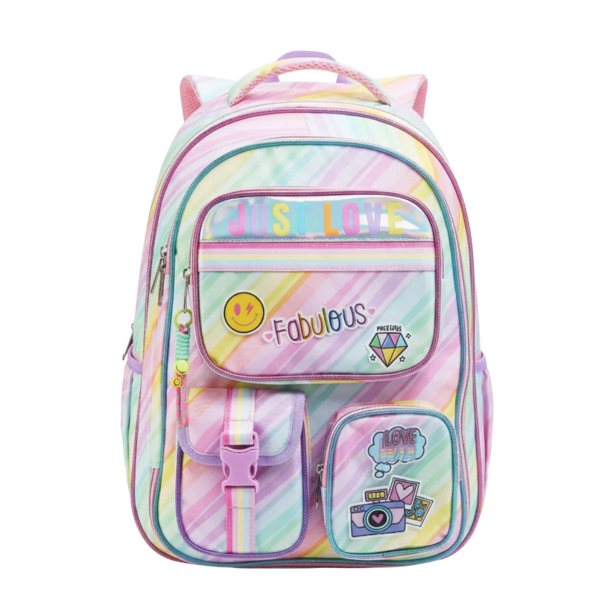 Mochila de Costas Love Just Rainbow Rosa Infantil Denlex