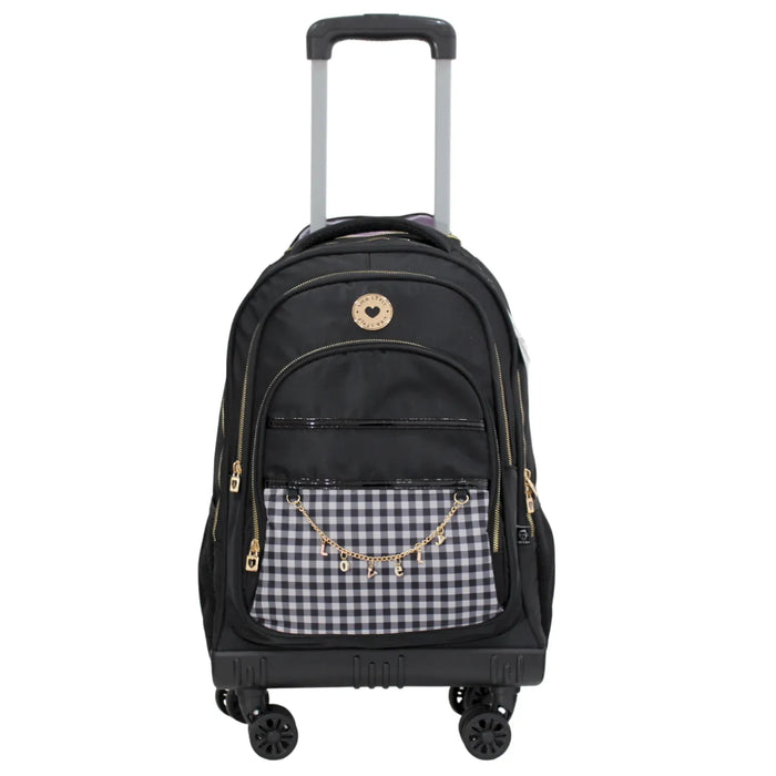Mochila De Rodinha Kika Feminina Preta C/ Branco