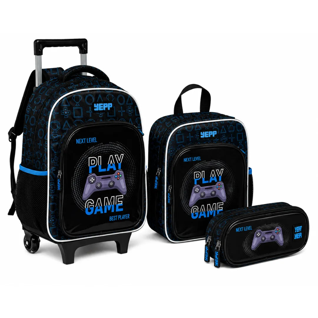 Kit Mochila de Rodinha Masculina Azul Yepp com Lancheira e Estojo