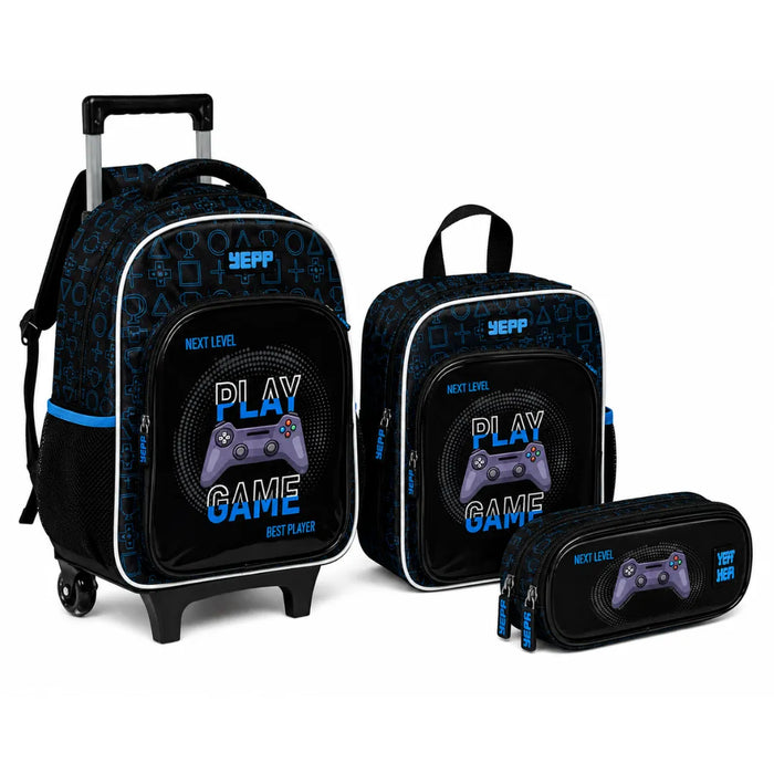 Kit Mochila de Rodinha Masculina Azul Yepp com Lancheira e Estojo