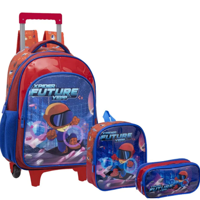 Kit Mochila de Rodinha Masculina Vermelha Yepp com Lancheira e Estojo