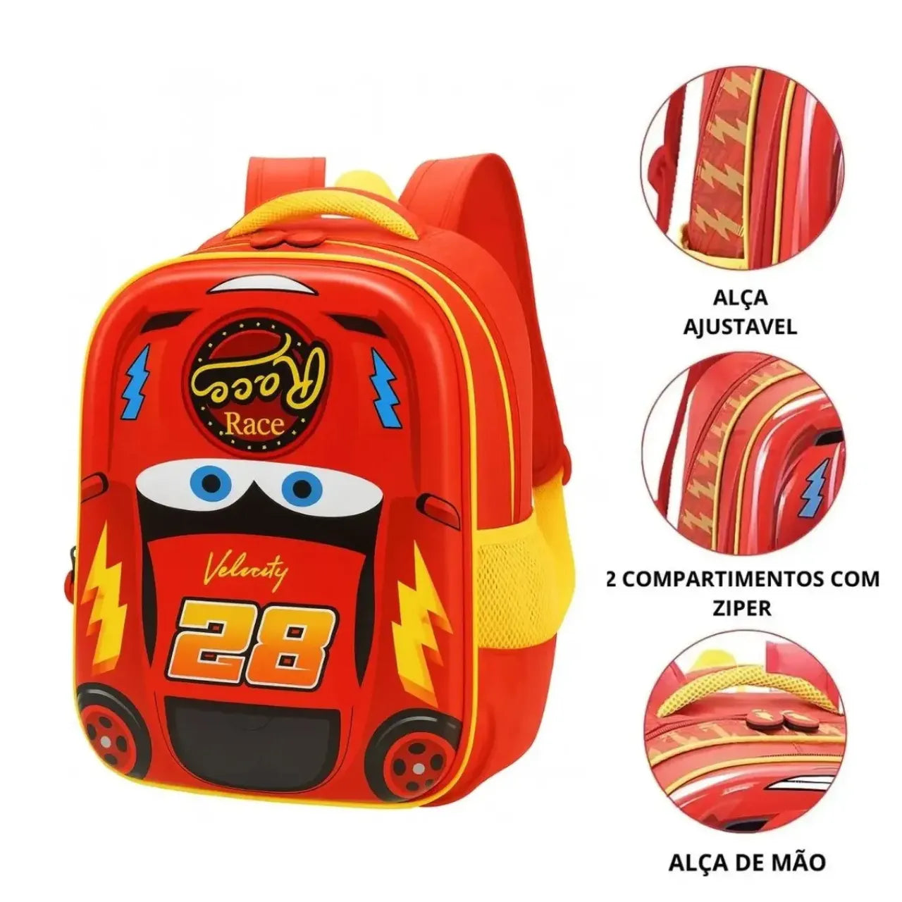 Mochila Infantil 3D Super Race Vermelha Ponto Verde