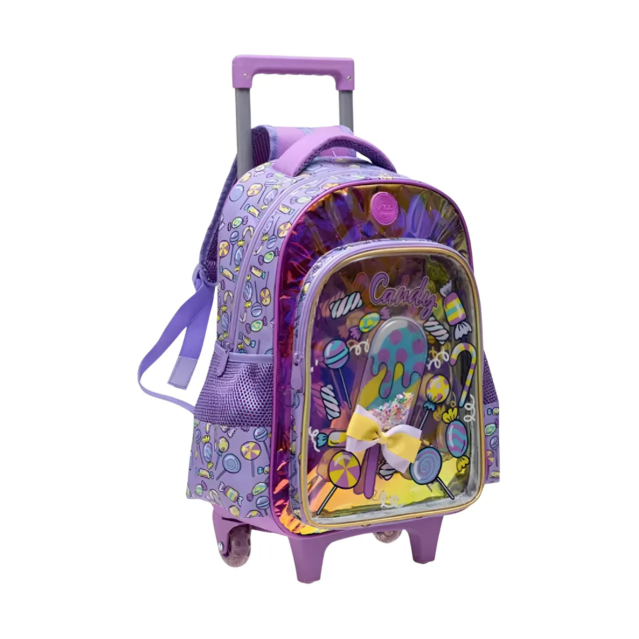 Kit Mochila Infantil Feminina com Carrinho Lilás Yepp com Lancheira e Estojo