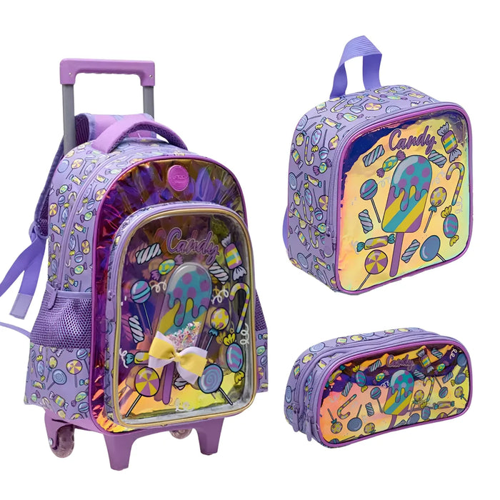 Kit Mochila Infantil Feminina com Carrinho Lilás Yepp com Lancheira e Estojo