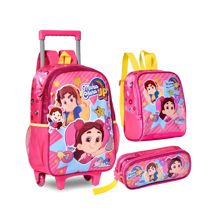 Kit Mochila de Rodinhas Infantil Escolar 3 Peças
