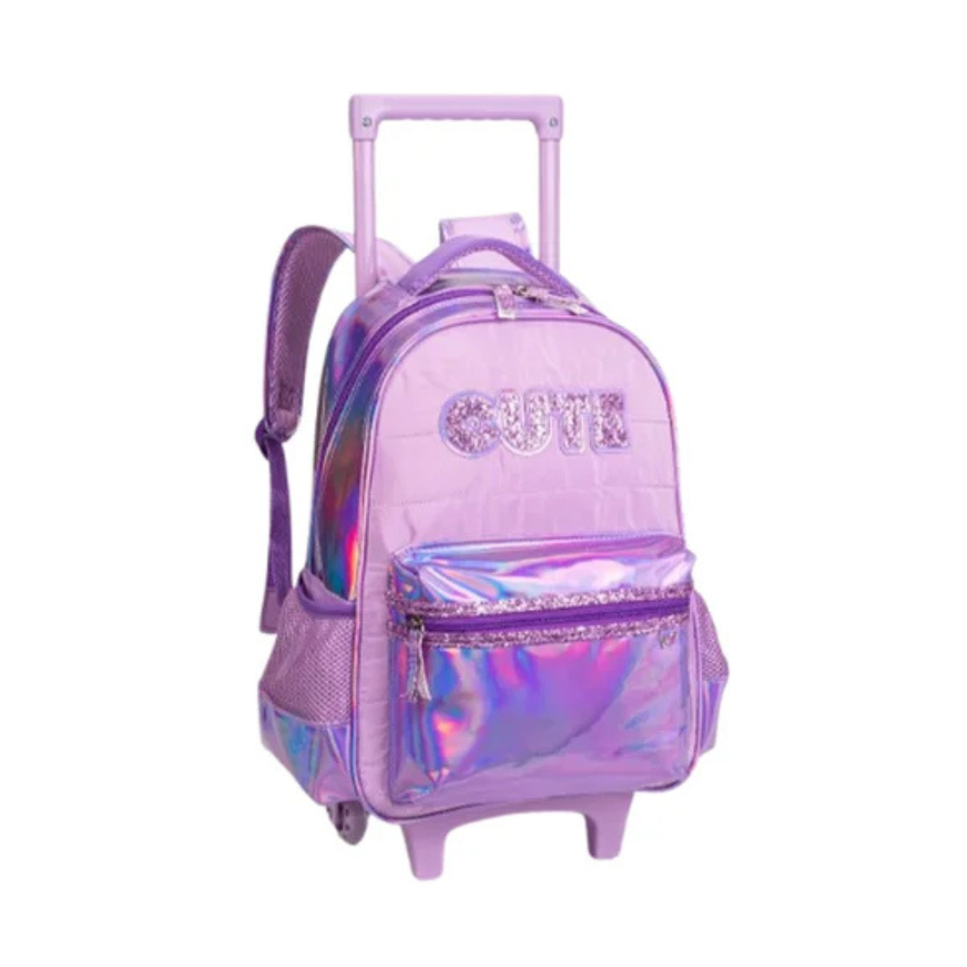 Kit Mochila de Rodinhas Infantil Lilás Nova Rio 4 Peças