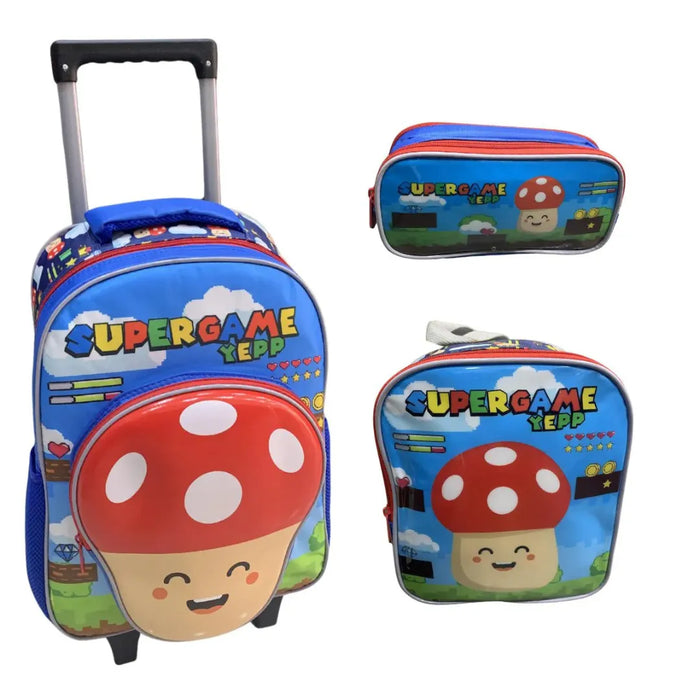 Kit Mochila de Rodinha Azul Yepp com Lancheira e Estojo
