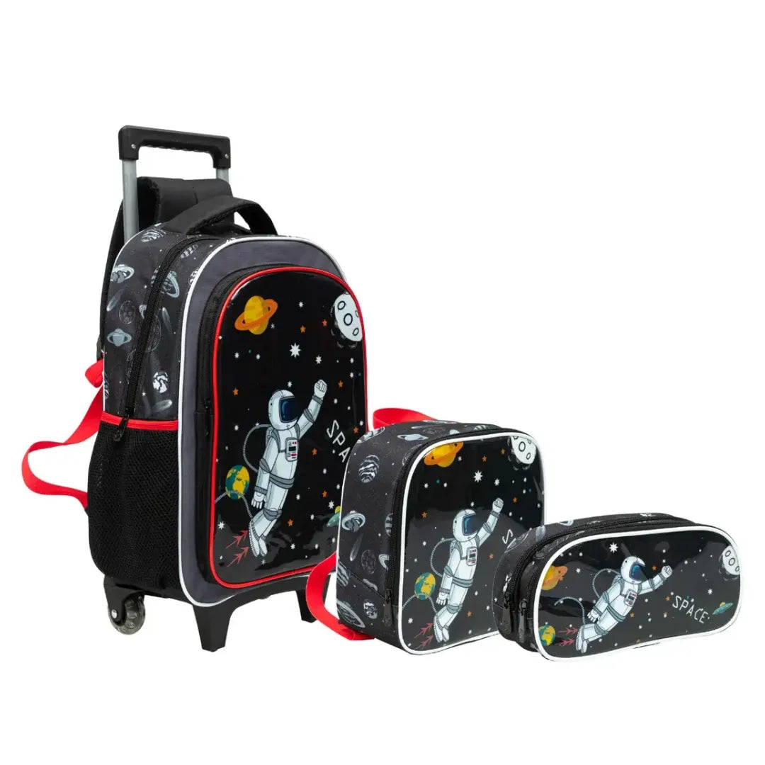 Kit Mochila de Rodinha Preta  Yepp com Lancheira e Estojo