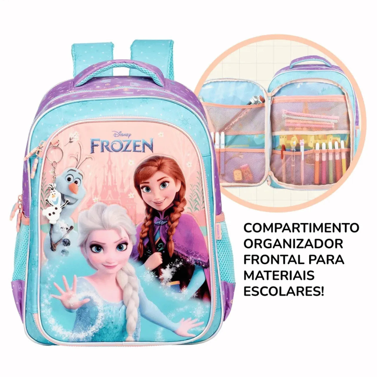 Mochila de Costas 16 Frozen Xeryus Infantil Escolar com Bolsos Auxxiliares