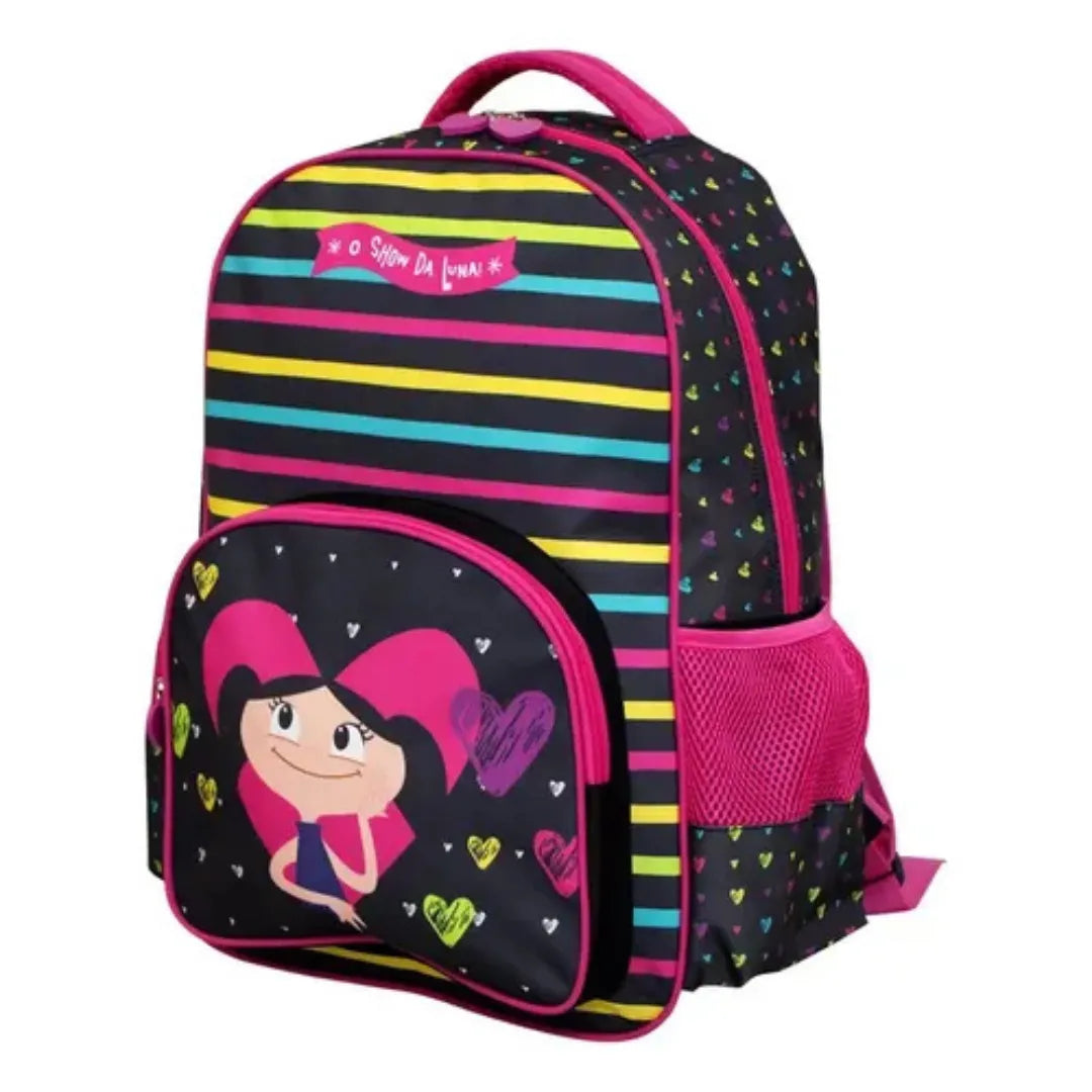 Mochila de Costas Preta Infantil Yins Escolar com Bolso Frontal