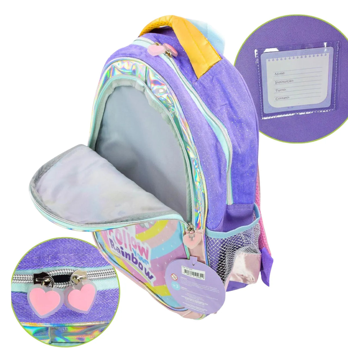 Mochila de Costas Infantil Unicórnio Follow Rainbow Denlex