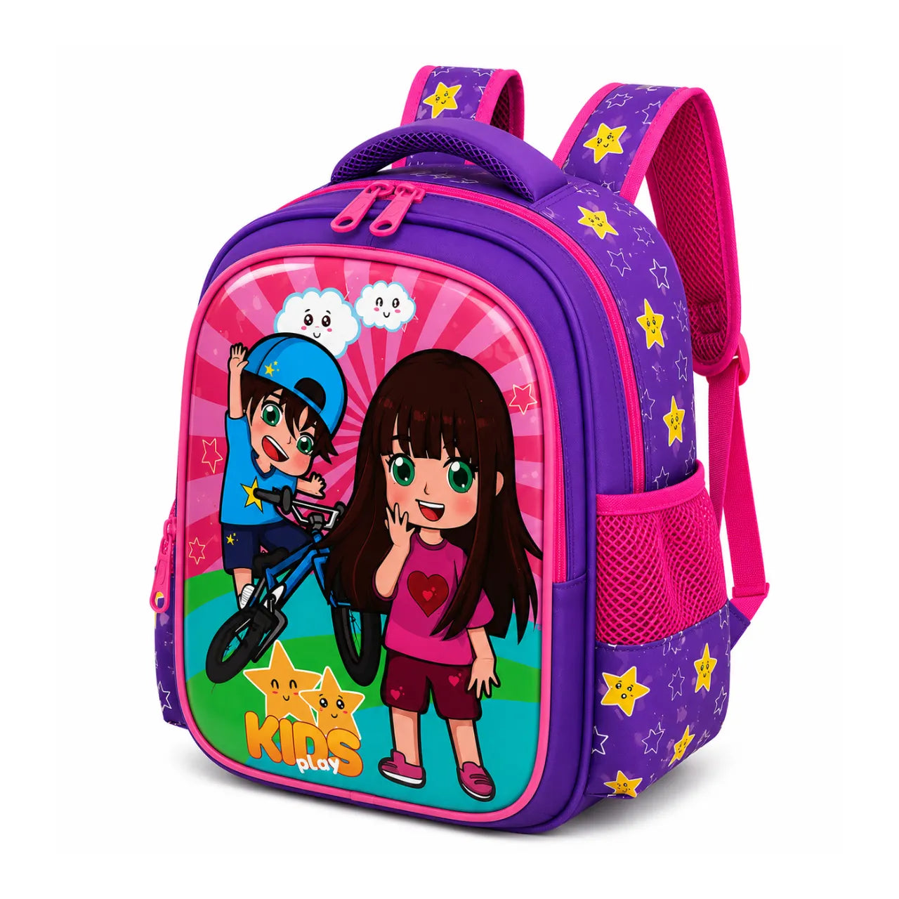Mochila de Costas Kids Play Roxo Ponto Verde Infantil