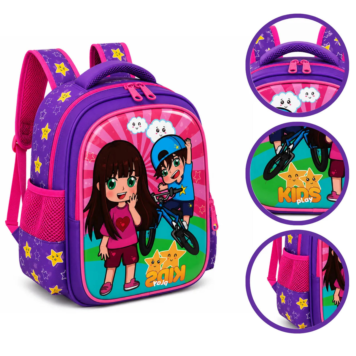 Mochila de Costas Kids Play Roxo Ponto Verde Infantil