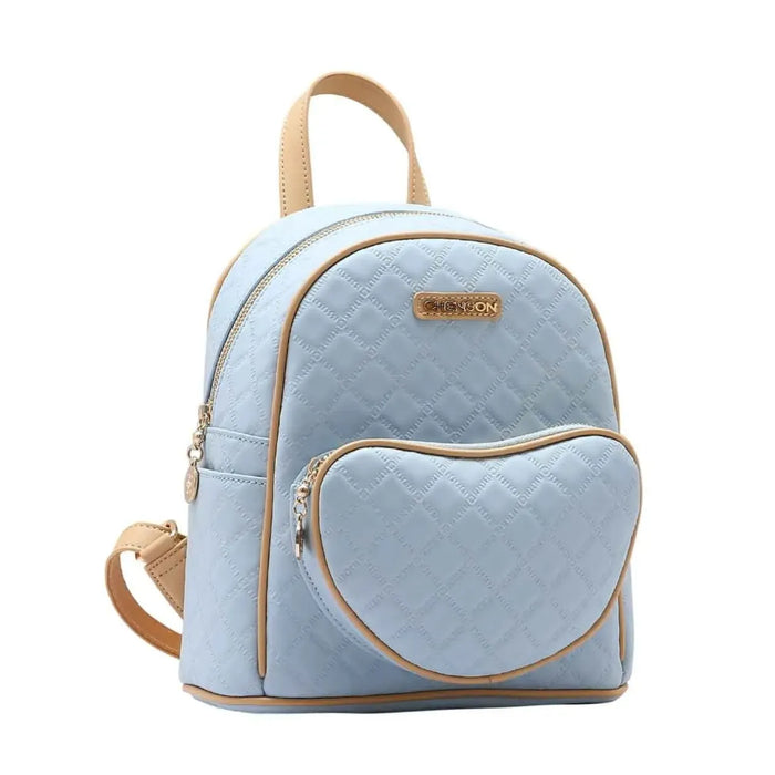 Mochila Feminina de Costas Chenson Azul e Dourado Matelassê