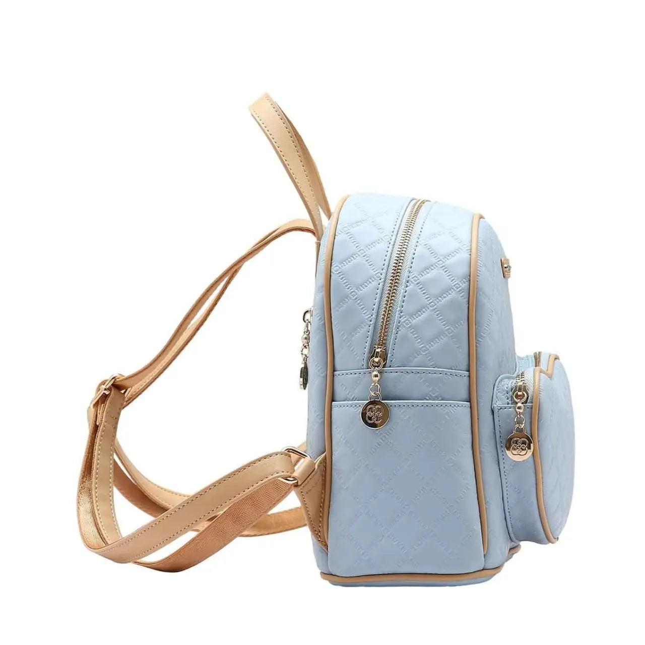Mochila Feminina de Costas Chenson Azul e Dourado Matelassê