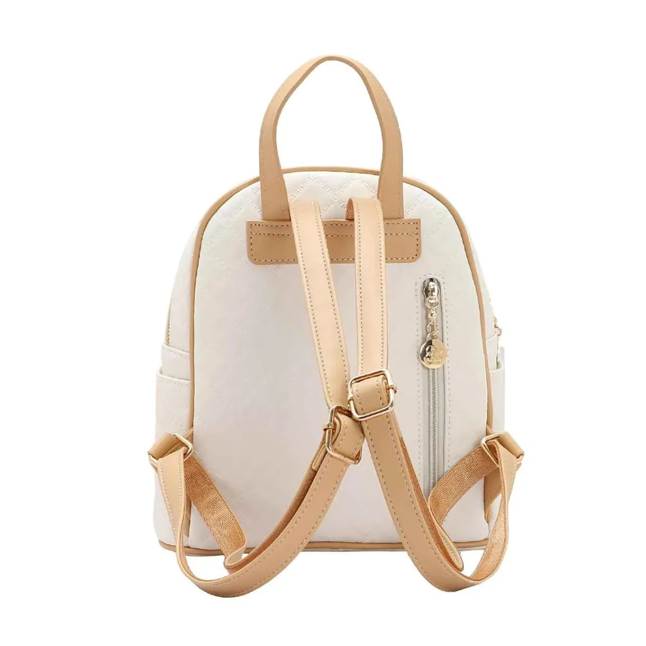Mochila Feminina de Costas Chenson Nude e Dourado Matelassê