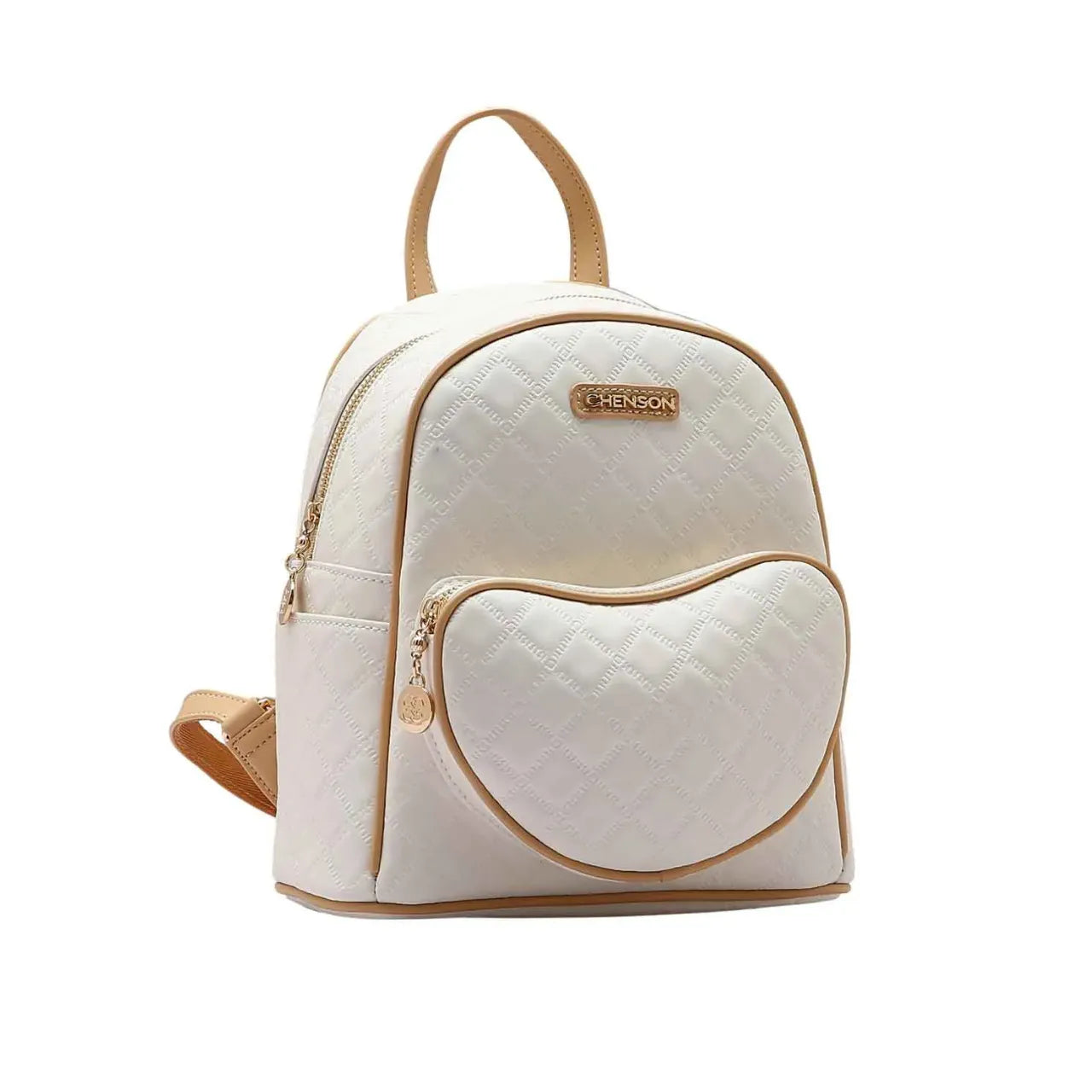 Mochila Feminina de Costas Chenson Nude e Dourado Matelassê