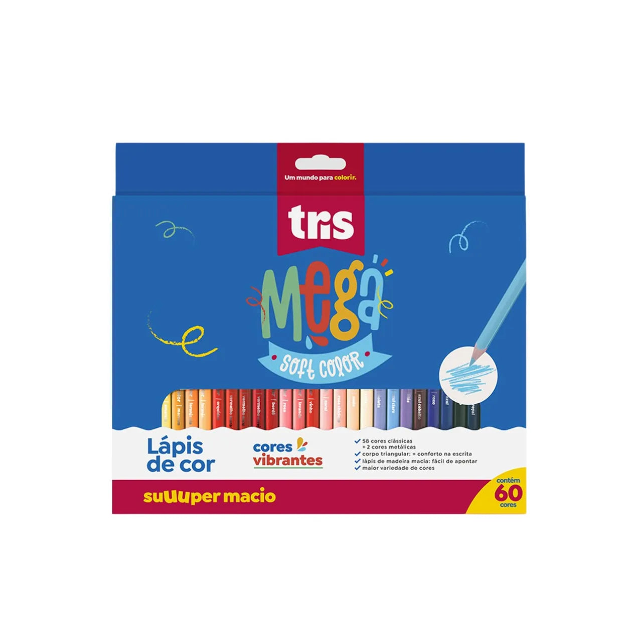Lápis de Cor Triangular 60 Cores Tris Mega Soft Color