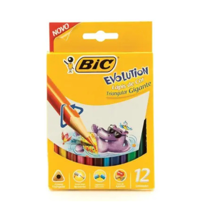 Lápis de Cor Bic Evolution 12 Cores Triangular Jumbo