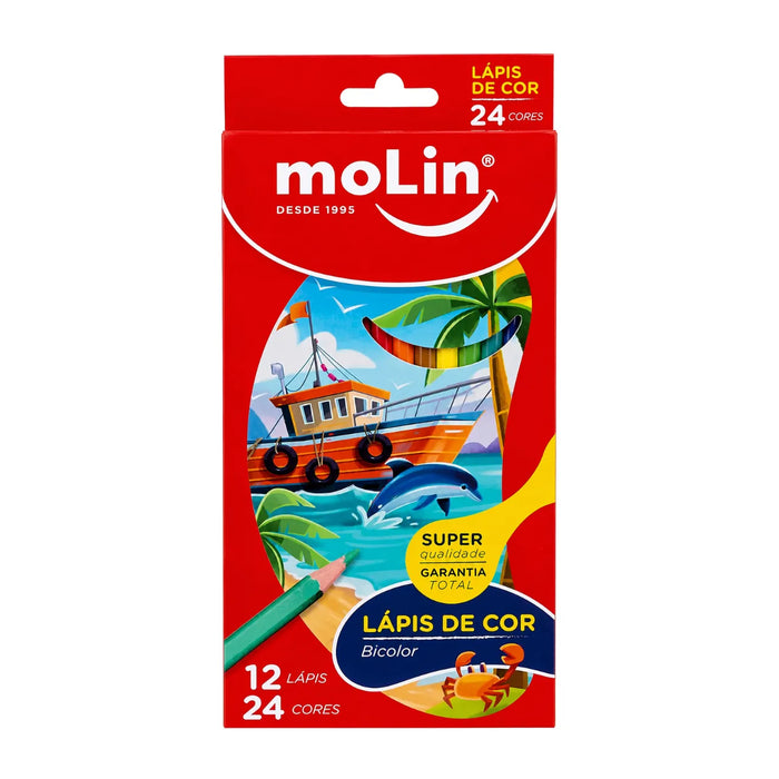 Lápis de Cor Molin Bicolor 12 Lápis 24 Cores