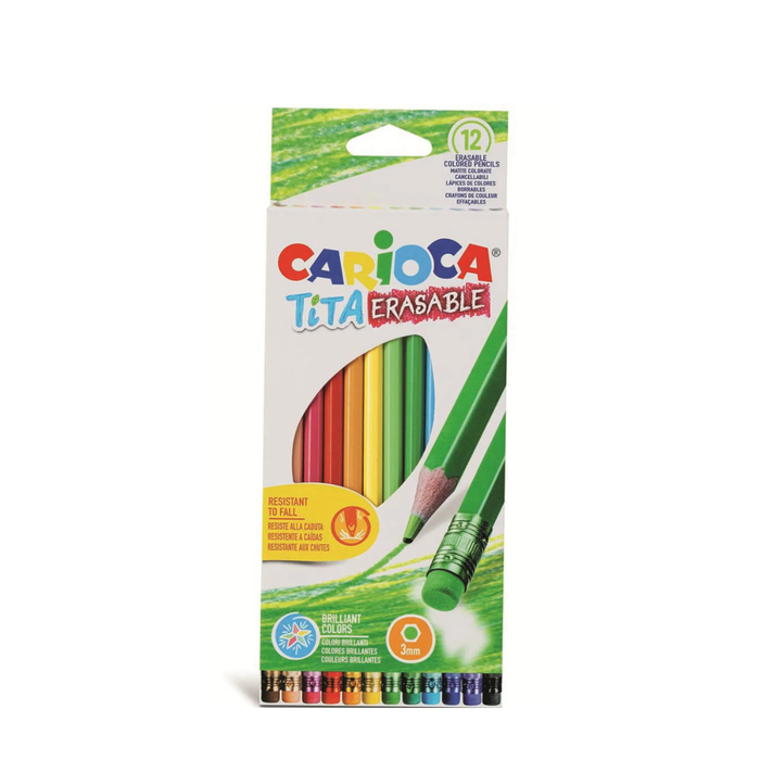 Lápis de Cor Apagável 12 Cores com Borracha Carioca