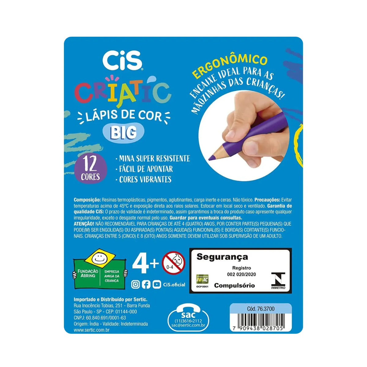 Lápis de Cor Jumbo 12 Cores Cis Criatic com Apontador
