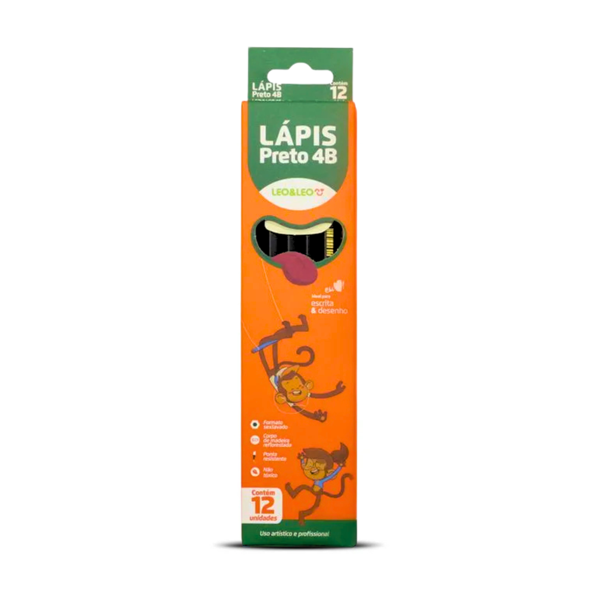 Lápis Preto 4B Leo e Leo para Escrita e Desenho