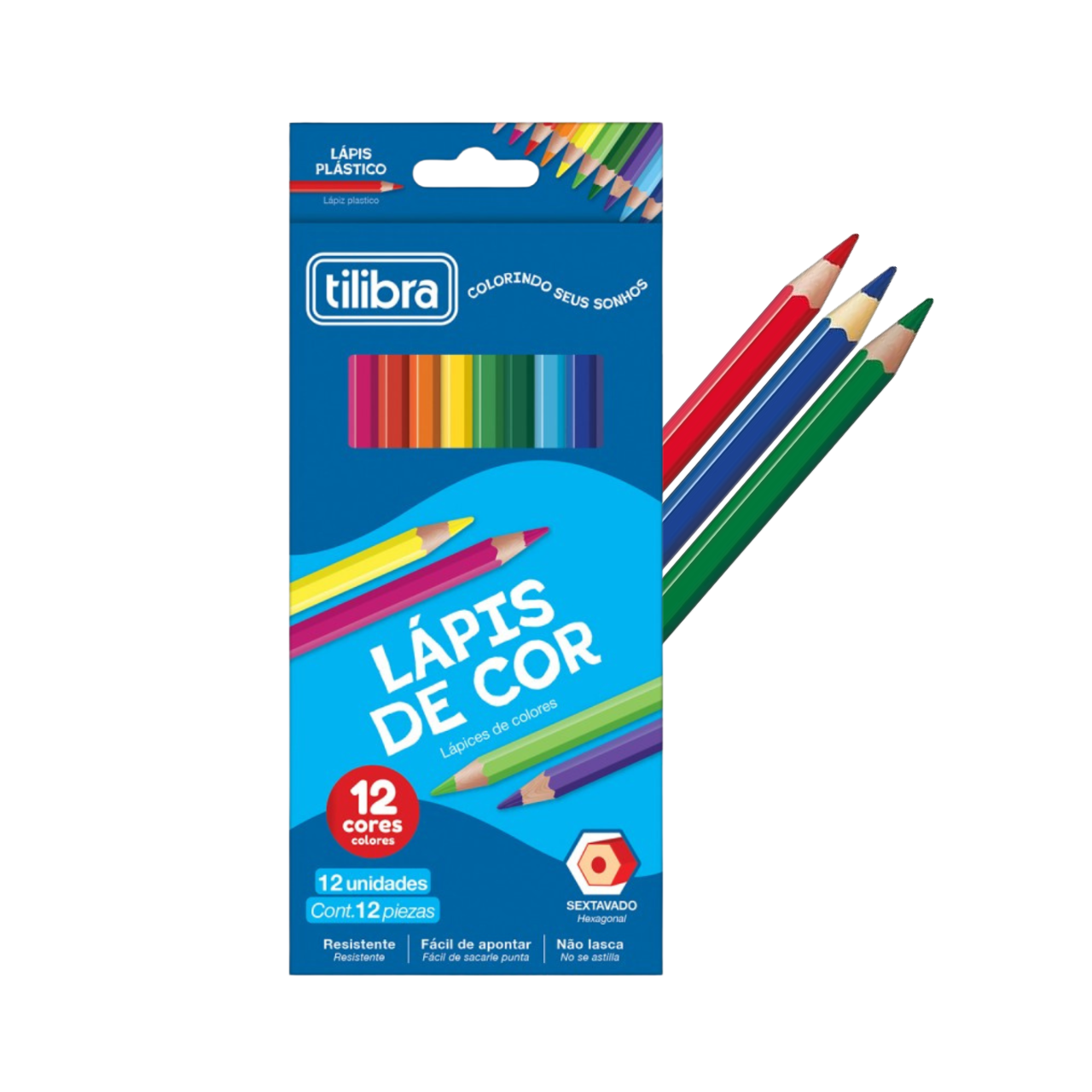 Lápis de Cor Plástico 12 Cores Sextavado Tilibra