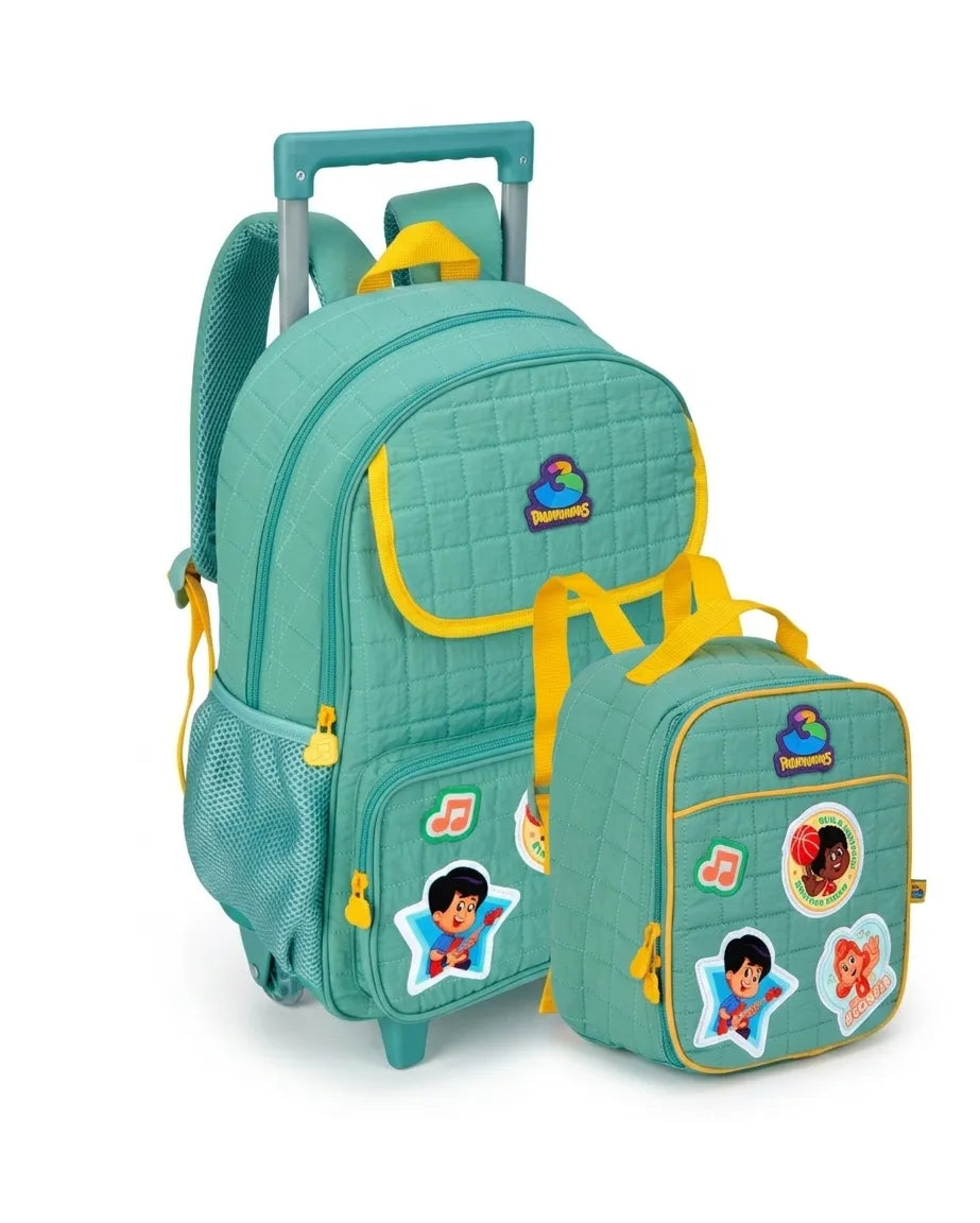 Kit Mochila de Rodinhas Três Palavrinhas Clio Infantil 2 Peças