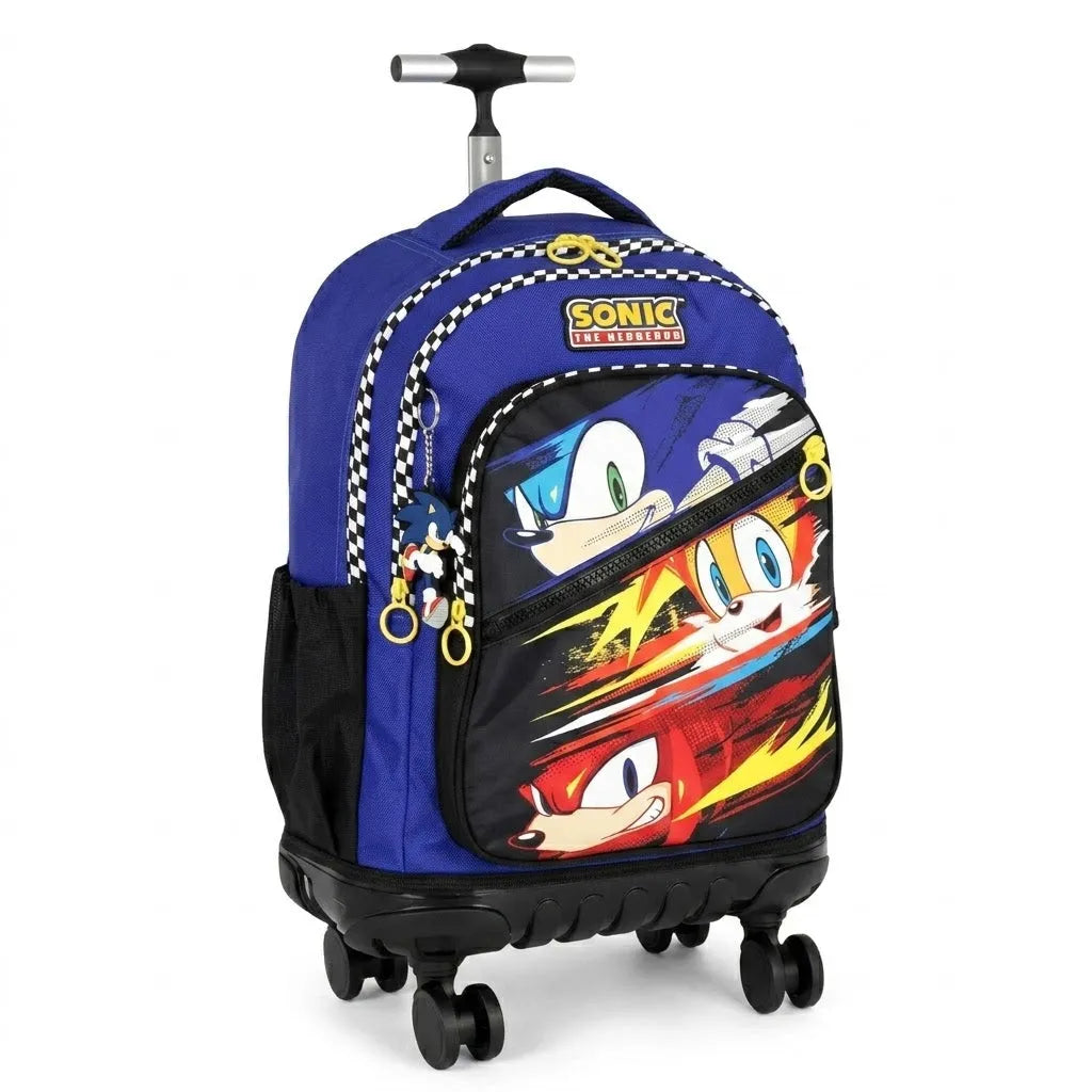 Mochila Juvenil Sonic Azul Rodinha 360° Luxcel