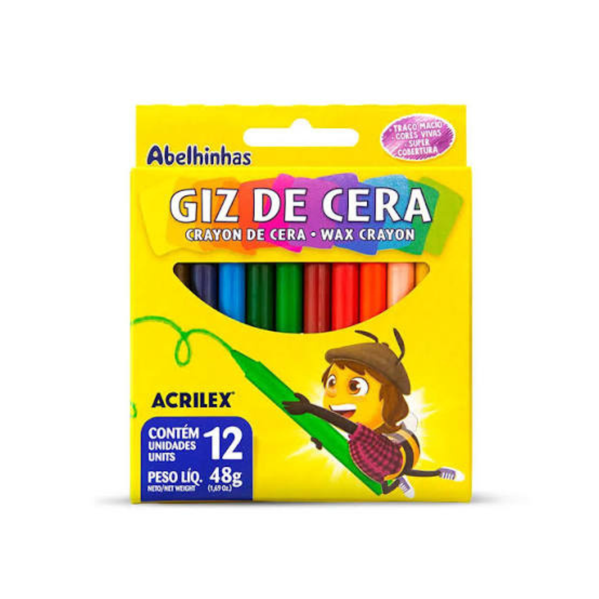 Giz de Cera 12 Cores 48g Abelhinhas Acrilex