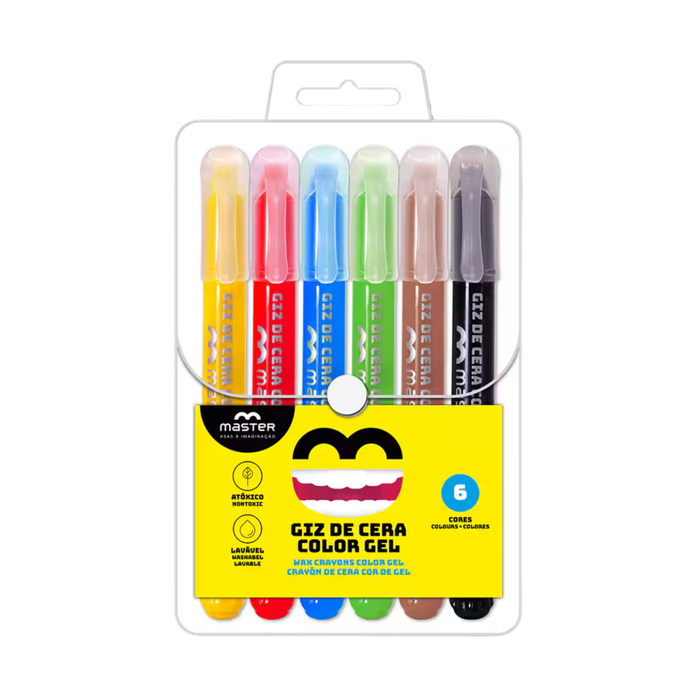 Giz de Cera Gel Retrátil 6 Cores Master