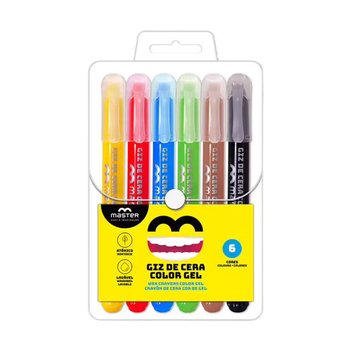 Giz de Cera Gel Retrátil 6 Cores Master