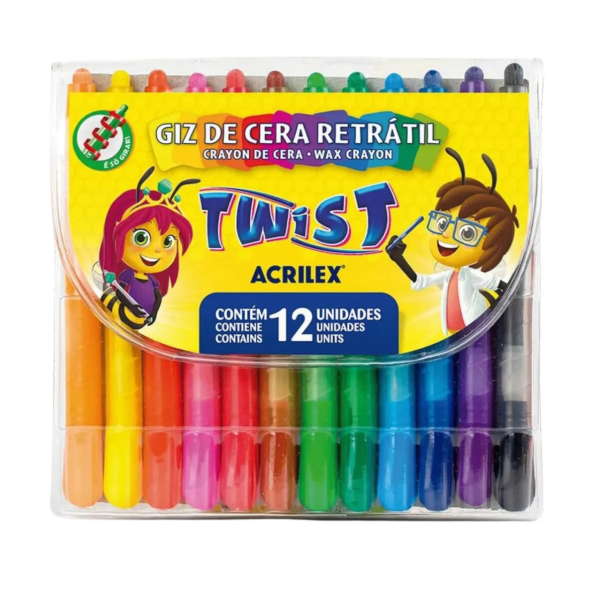 Giz de Cera Retrátil Twist 12 Cores Acrilex
