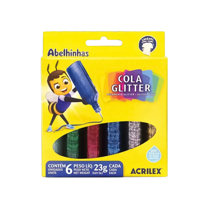 Kit Cola Glitter 23g 6 Cores Abelinhas Acrilex