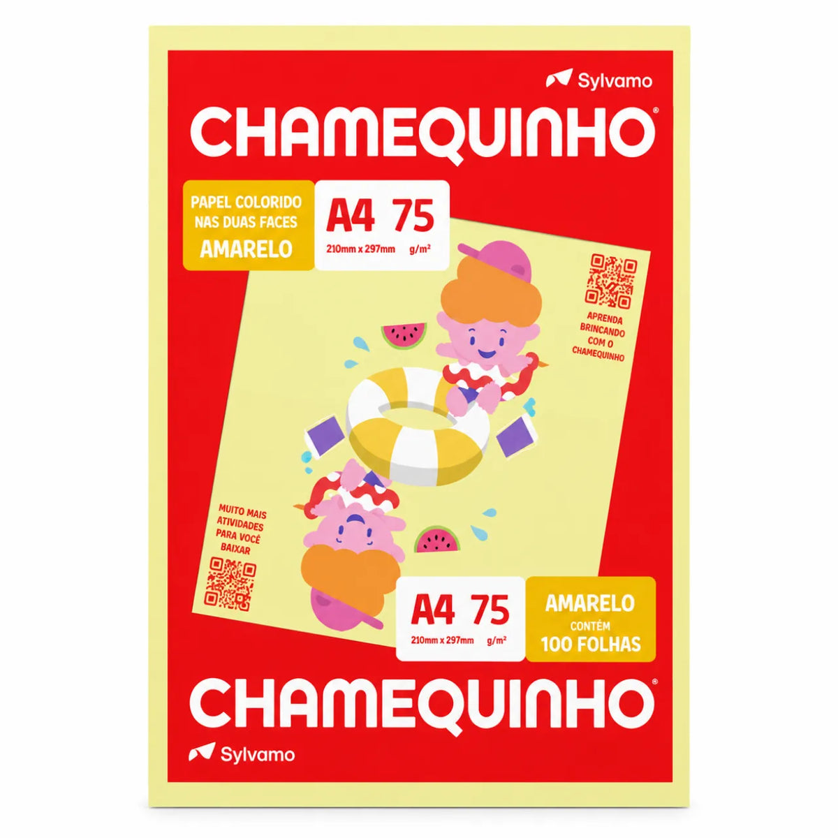 Papel Chamequinho A4 Amarelo 75g 100 Folhas Chame