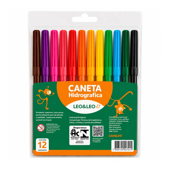 Canetinha Hidrográfica 12 Cores Leo e Leo