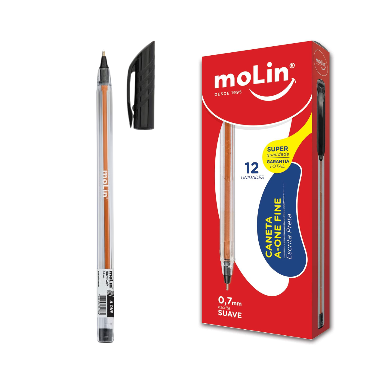 Caneta Esferográfica A-One Preta 0.7mm Molin