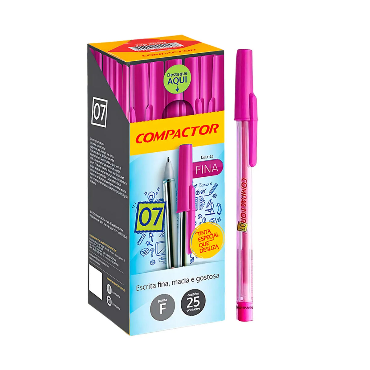 Caneta Esferográfica 0.7mm Rosa Compactor