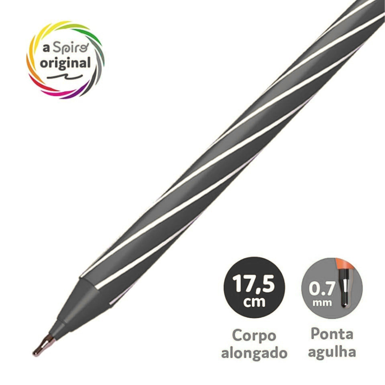 Caneta Esferográfica Spiro 0,7mm Preta Cis