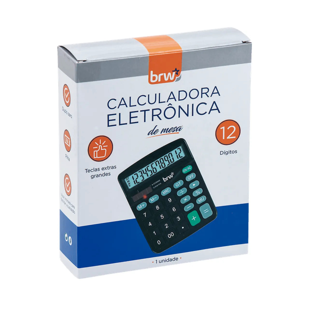 Calculadora Eletrônica Grande de Mesa 12 Dígitos BRW Preta