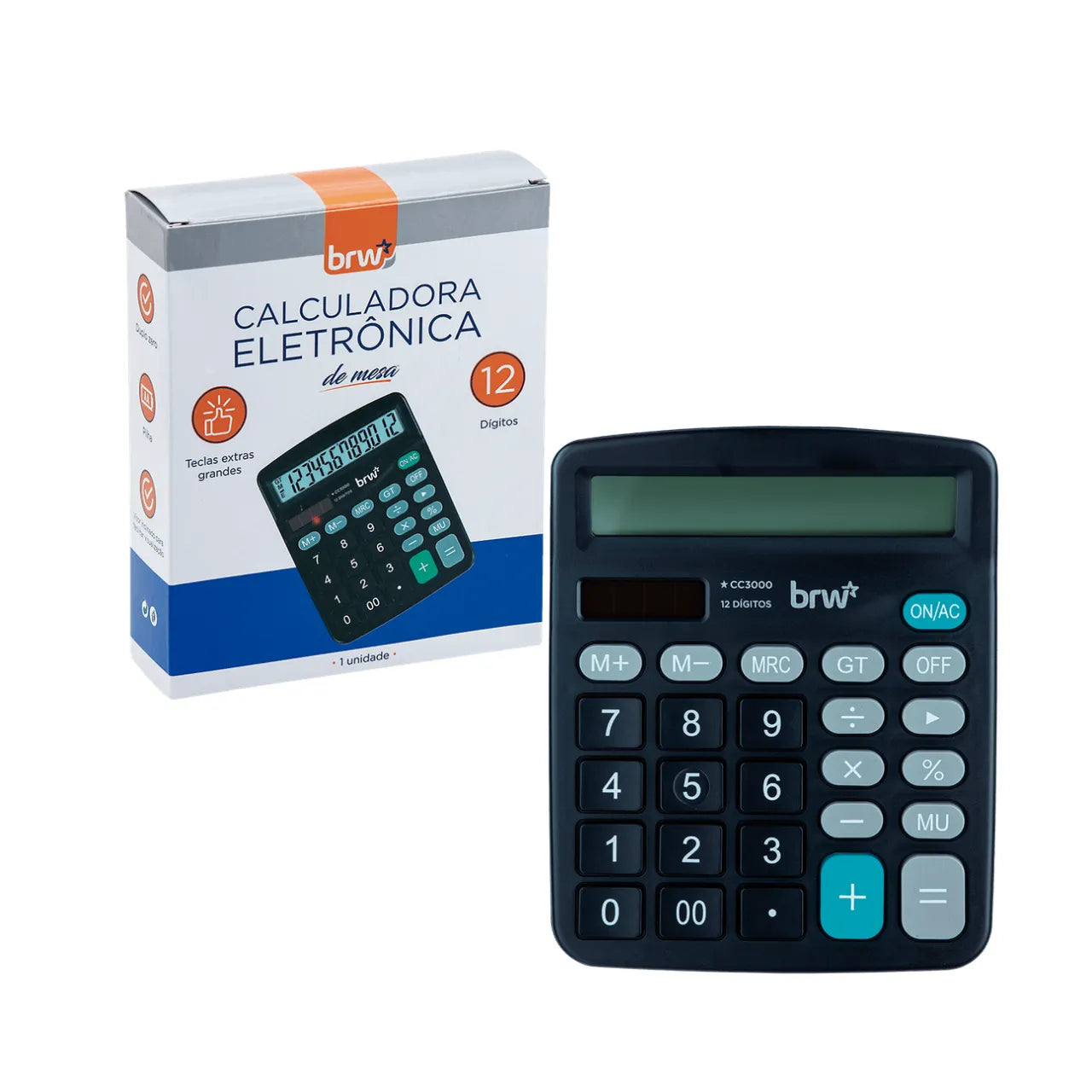 Calculadora Eletrônica Grande de Mesa 12 Dígitos BRW Preta